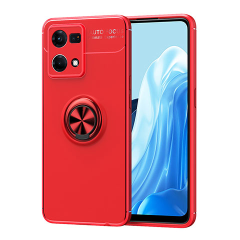 Coque Ultra Fine Silicone Souple Housse Etui avec Support Bague Anneau Aimante Magnetique JM1 pour Oppo F21 Pro 4G Rouge