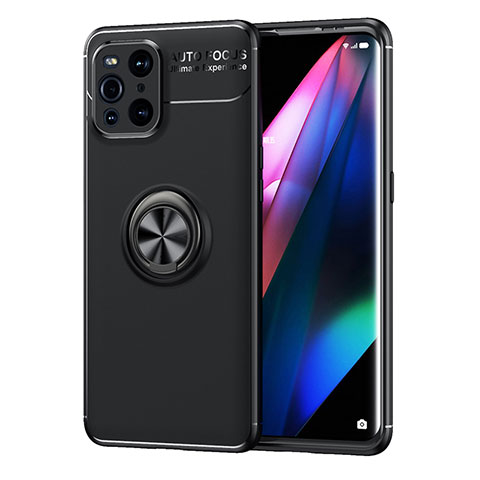 Coque Ultra Fine Silicone Souple Housse Etui avec Support Bague Anneau Aimante Magnetique JM1 pour Oppo Find X3 5G Noir