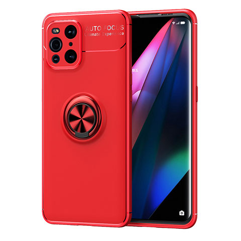 Coque Ultra Fine Silicone Souple Housse Etui avec Support Bague Anneau Aimante Magnetique JM1 pour Oppo Find X3 Pro 5G Rouge