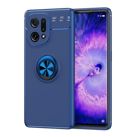 Coque Ultra Fine Silicone Souple Housse Etui avec Support Bague Anneau Aimante Magnetique JM1 pour Oppo Find X5 5G Bleu