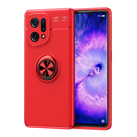 Coque Ultra Fine Silicone Souple Housse Etui avec Support Bague Anneau Aimante Magnetique JM1 pour Oppo Find X5 5G Rouge