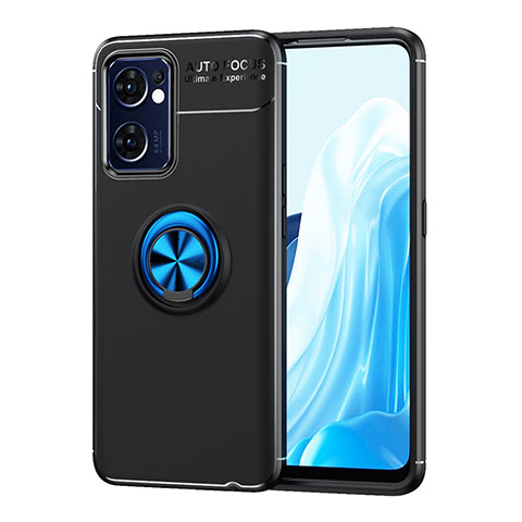 Coque Ultra Fine Silicone Souple Housse Etui avec Support Bague Anneau Aimante Magnetique JM1 pour Oppo Find X5 Lite 5G Bleu et Noir