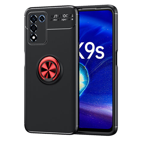 Coque Ultra Fine Silicone Souple Housse Etui avec Support Bague Anneau Aimante Magnetique JM1 pour Oppo K9S 5G Rouge et Noir