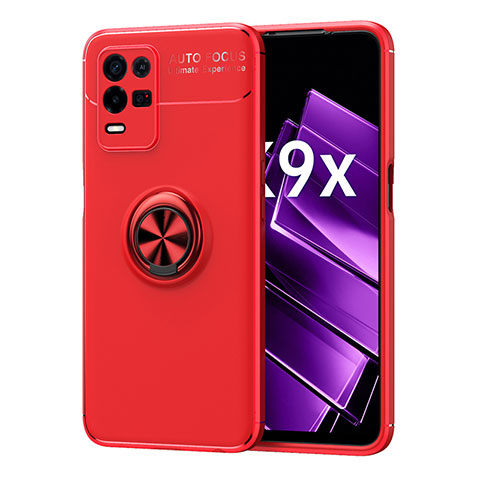 Coque Ultra Fine Silicone Souple Housse Etui avec Support Bague Anneau Aimante Magnetique JM1 pour Oppo K9X 5G Rouge