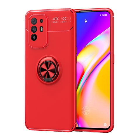 Coque Ultra Fine Silicone Souple Housse Etui avec Support Bague Anneau Aimante Magnetique JM1 pour Oppo Reno5 Z 5G Rouge