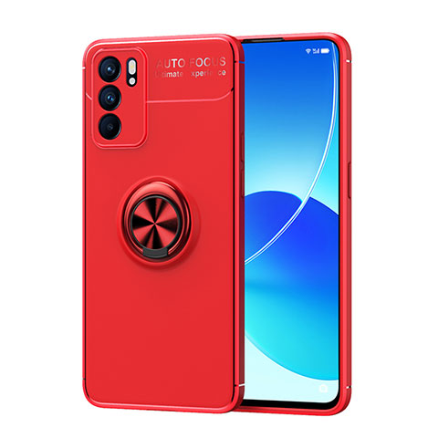 Coque Ultra Fine Silicone Souple Housse Etui avec Support Bague Anneau Aimante Magnetique JM1 pour Oppo Reno6 5G Rouge