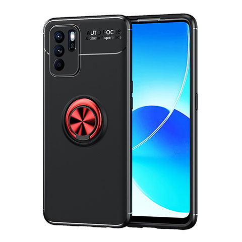 Coque Ultra Fine Silicone Souple Housse Etui avec Support Bague Anneau Aimante Magnetique JM1 pour Oppo Reno6 Z 5G Rouge et Noir