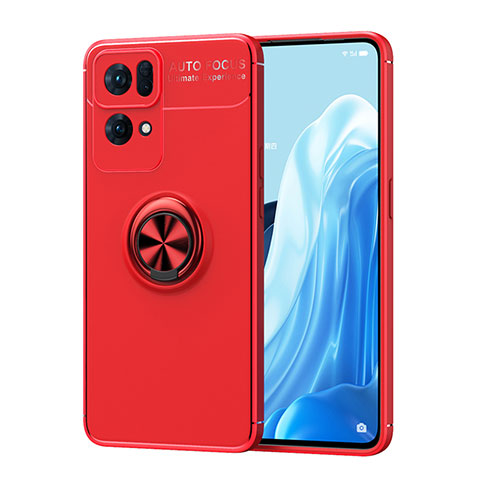 Coque Ultra Fine Silicone Souple Housse Etui avec Support Bague Anneau Aimante Magnetique JM1 pour Oppo Reno7 Pro 5G Rouge