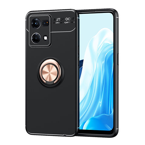 Coque Ultra Fine Silicone Souple Housse Etui avec Support Bague Anneau Aimante Magnetique JM1 pour Oppo Reno8 4G Or et Noir