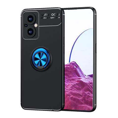 Coque Ultra Fine Silicone Souple Housse Etui avec Support Bague Anneau Aimante Magnetique JM1 pour Oppo Reno8 Lite 5G Bleu et Noir