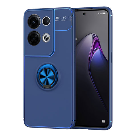 Coque Ultra Fine Silicone Souple Housse Etui avec Support Bague Anneau Aimante Magnetique JM1 pour Oppo Reno8 Pro 5G Bleu