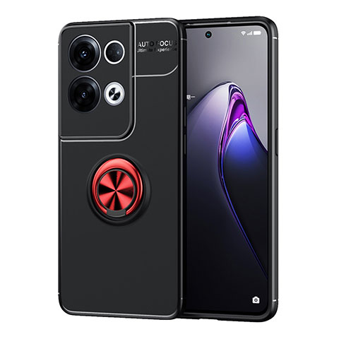 Coque Ultra Fine Silicone Souple Housse Etui avec Support Bague Anneau Aimante Magnetique JM1 pour Oppo Reno8 Pro 5G Rouge et Noir