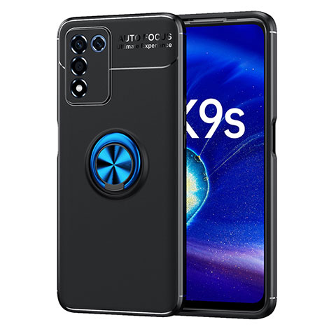 Coque Ultra Fine Silicone Souple Housse Etui avec Support Bague Anneau Aimante Magnetique JM1 pour Realme 9 SE 5G Bleu et Noir