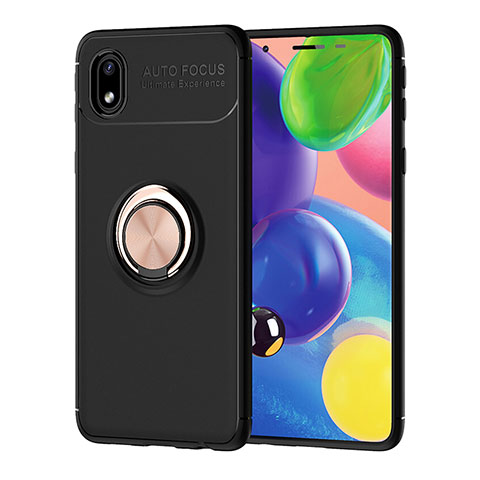 Coque Ultra Fine Silicone Souple Housse Etui avec Support Bague Anneau Aimante Magnetique JM1 pour Samsung Galaxy A01 Core Or et Noir