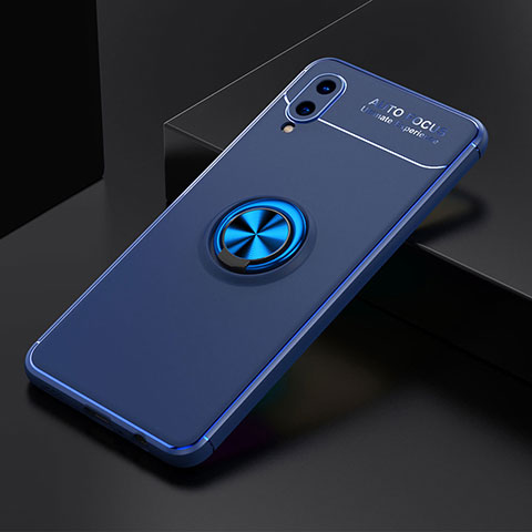 Coque Ultra Fine Silicone Souple Housse Etui avec Support Bague Anneau Aimante Magnetique JM1 pour Samsung Galaxy A02 Bleu