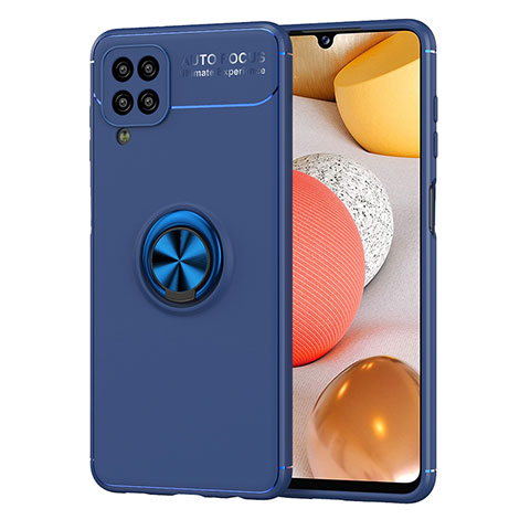 Coque Ultra Fine Silicone Souple Housse Etui avec Support Bague Anneau Aimante Magnetique JM1 pour Samsung Galaxy A12 Bleu