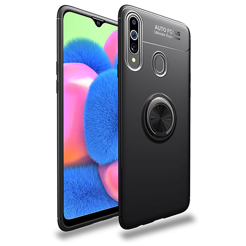 Coque Ultra Fine Silicone Souple Housse Etui avec Support Bague Anneau Aimante Magnetique JM1 pour Samsung Galaxy A20s Noir