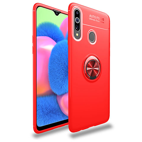 Coque Ultra Fine Silicone Souple Housse Etui avec Support Bague Anneau Aimante Magnetique JM1 pour Samsung Galaxy A20s Rouge