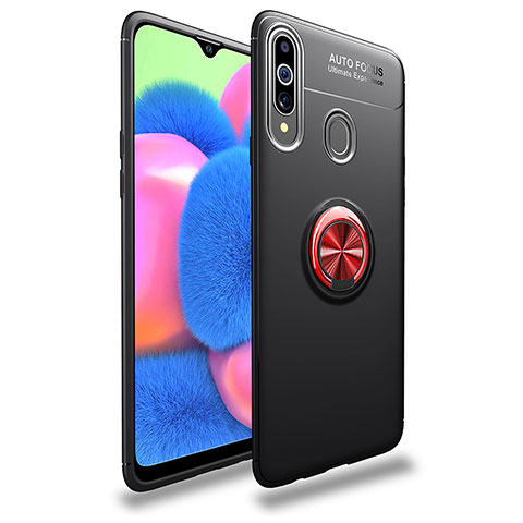 Coque Ultra Fine Silicone Souple Housse Etui avec Support Bague Anneau Aimante Magnetique JM1 pour Samsung Galaxy A20s Rouge et Noir