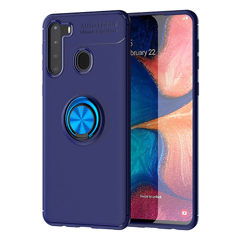 Coque Ultra Fine Silicone Souple Housse Etui avec Support Bague Anneau Aimante Magnetique JM1 pour Samsung Galaxy A21 Bleu