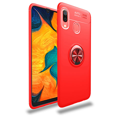 Coque Ultra Fine Silicone Souple Housse Etui avec Support Bague Anneau Aimante Magnetique JM1 pour Samsung Galaxy A40 Rouge