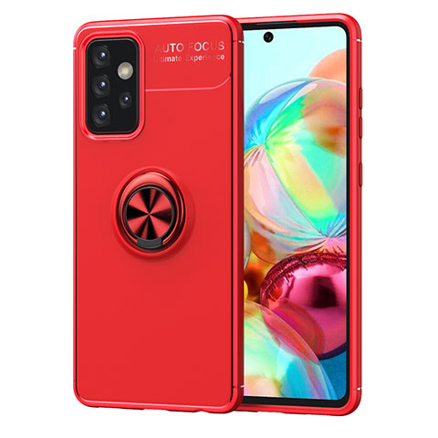 Coque Ultra Fine Silicone Souple Housse Etui avec Support Bague Anneau Aimante Magnetique JM1 pour Samsung Galaxy A52 4G Rouge