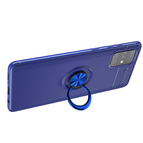 Coque Ultra Fine Silicone Souple Housse Etui avec Support Bague Anneau Aimante Magnetique JM1 pour Samsung Galaxy A71 4G A715 Bleu