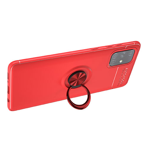 Coque Ultra Fine Silicone Souple Housse Etui avec Support Bague Anneau Aimante Magnetique JM1 pour Samsung Galaxy A71 4G A715 Rouge