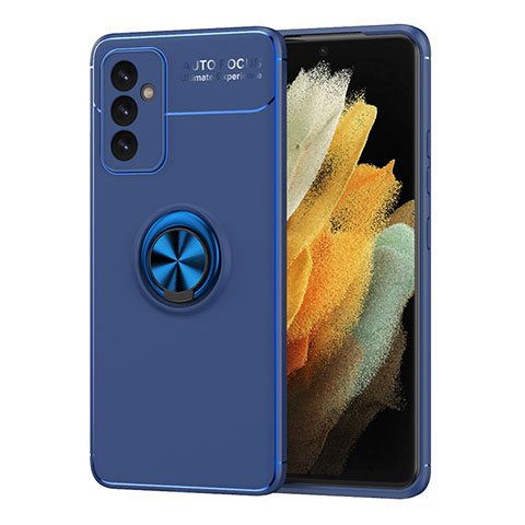 Coque Ultra Fine Silicone Souple Housse Etui avec Support Bague Anneau Aimante Magnetique JM1 pour Samsung Galaxy A82 5G Bleu