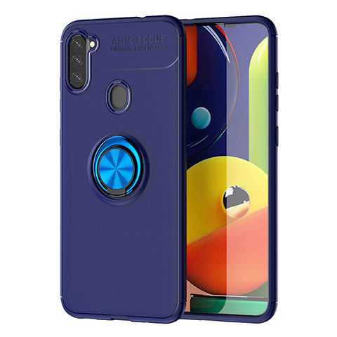 Coque Ultra Fine Silicone Souple Housse Etui avec Support Bague Anneau Aimante Magnetique JM1 pour Samsung Galaxy M11 Bleu