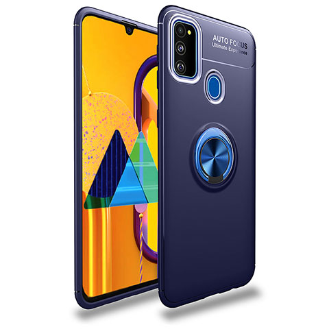 Coque Ultra Fine Silicone Souple Housse Etui avec Support Bague Anneau Aimante Magnetique JM1 pour Samsung Galaxy M30s Bleu