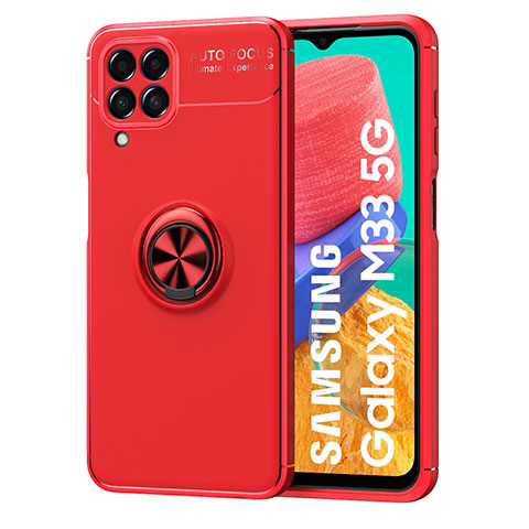 Coque Ultra Fine Silicone Souple Housse Etui avec Support Bague Anneau Aimante Magnetique JM1 pour Samsung Galaxy M33 5G Rouge