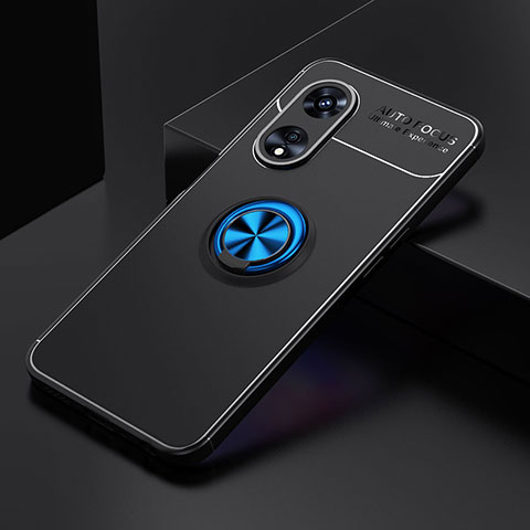 Coque Ultra Fine Silicone Souple Housse Etui avec Support Bague Anneau Aimante Magnetique JM2 pour Oppo A1 Pro 5G Bleu et Noir