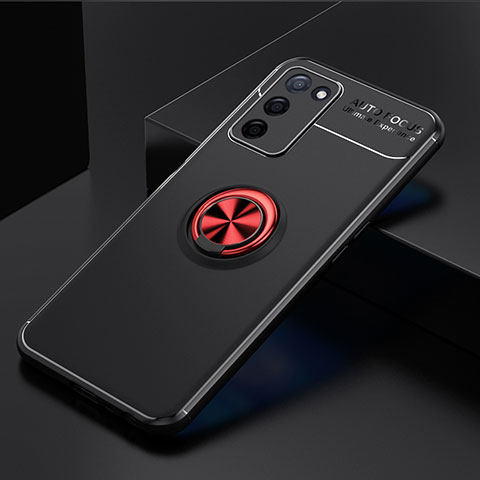 Coque Ultra Fine Silicone Souple Housse Etui avec Support Bague Anneau Aimante Magnetique JM2 pour Oppo A55S 5G Rouge et Noir