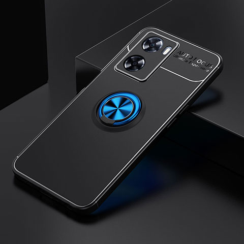 Coque Ultra Fine Silicone Souple Housse Etui avec Support Bague Anneau Aimante Magnetique JM2 pour Oppo A77s Bleu et Noir