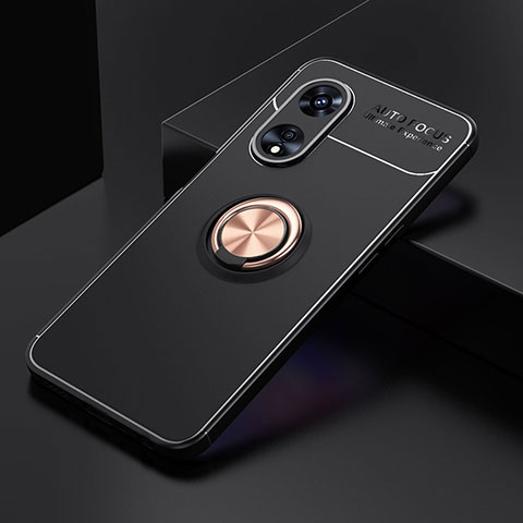 Coque Ultra Fine Silicone Souple Housse Etui avec Support Bague Anneau Aimante Magnetique JM2 pour Oppo A97 5G Or et Noir