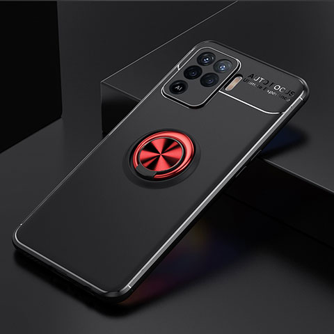 Coque Ultra Fine Silicone Souple Housse Etui avec Support Bague Anneau Aimante Magnetique JM2 pour Oppo F19 Pro Rouge et Noir