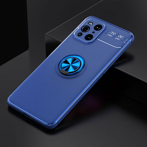 Coque Ultra Fine Silicone Souple Housse Etui avec Support Bague Anneau Aimante Magnetique JM2 pour Oppo Find X3 5G Bleu