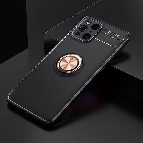 Coque Ultra Fine Silicone Souple Housse Etui avec Support Bague Anneau Aimante Magnetique JM2 pour Oppo Find X3 5G Or et Noir