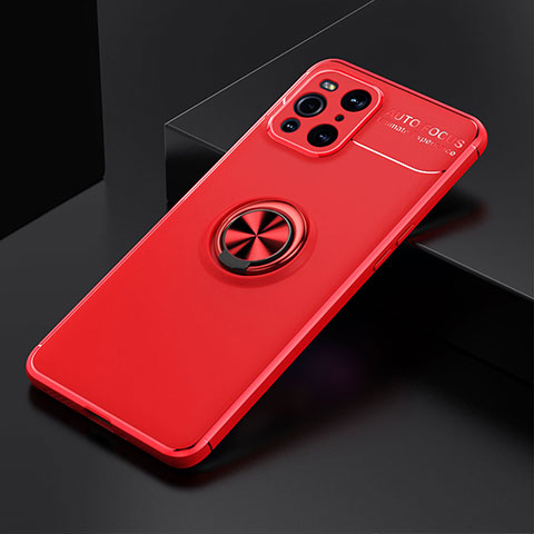 Coque Ultra Fine Silicone Souple Housse Etui avec Support Bague Anneau Aimante Magnetique JM2 pour Oppo Find X3 5G Rouge