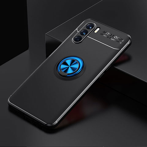 Coque Ultra Fine Silicone Souple Housse Etui avec Support Bague Anneau Aimante Magnetique JM2 pour Oppo K9 Pro 5G Bleu et Noir