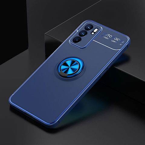 Coque Ultra Fine Silicone Souple Housse Etui avec Support Bague Anneau Aimante Magnetique JM2 pour Oppo Reno6 5G Bleu