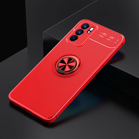 Coque Ultra Fine Silicone Souple Housse Etui avec Support Bague Anneau Aimante Magnetique JM2 pour Oppo Reno6 5G Rouge