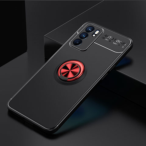 Coque Ultra Fine Silicone Souple Housse Etui avec Support Bague Anneau Aimante Magnetique JM2 pour Oppo Reno6 5G Rouge et Noir