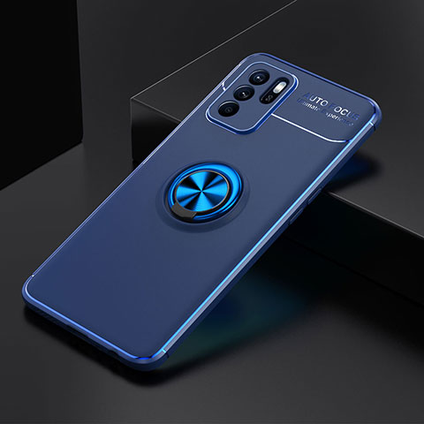 Coque Ultra Fine Silicone Souple Housse Etui avec Support Bague Anneau Aimante Magnetique JM2 pour Oppo Reno6 Z 5G Bleu