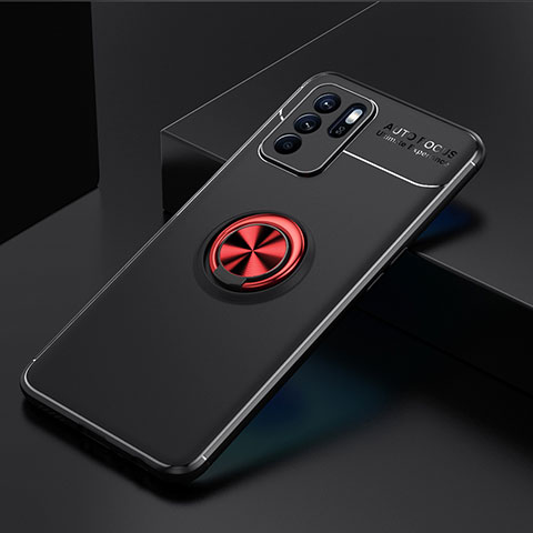 Coque Ultra Fine Silicone Souple Housse Etui avec Support Bague Anneau Aimante Magnetique JM2 pour Oppo Reno6 Z 5G Rouge et Noir