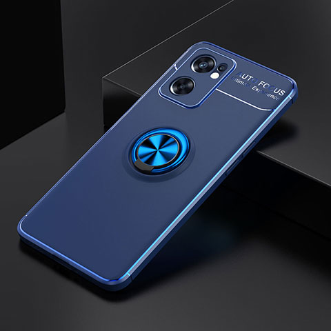 Coque Ultra Fine Silicone Souple Housse Etui avec Support Bague Anneau Aimante Magnetique JM2 pour Oppo Reno7 SE 5G Bleu