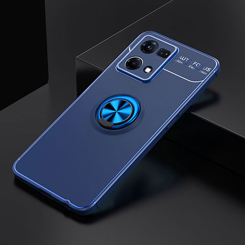 Coque Ultra Fine Silicone Souple Housse Etui avec Support Bague Anneau Aimante Magnetique JM2 pour Oppo Reno8 4G Bleu