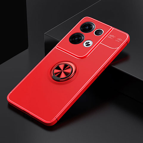 Coque Ultra Fine Silicone Souple Housse Etui avec Support Bague Anneau Aimante Magnetique JM2 pour Oppo Reno8 Pro 5G Rouge