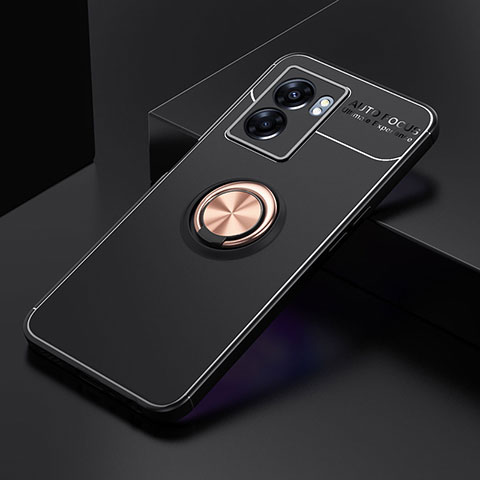 Coque Ultra Fine Silicone Souple Housse Etui avec Support Bague Anneau Aimante Magnetique JM2 pour Realme V23 5G Or et Noir